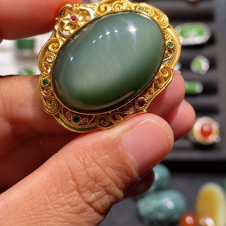 和田玉（碧玉）银S925镶嵌颈饰