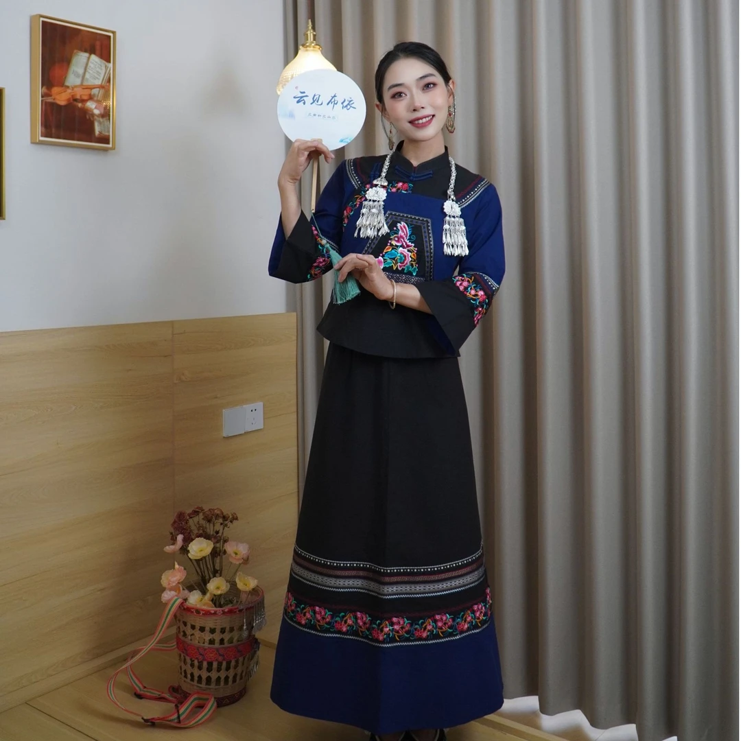 【云见布依】贵州民族风布依族壮族土布藏青色A字裙显瘦日常休闲