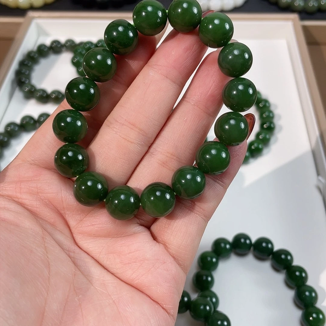 和田玉（碧玉）手链未镶嵌俄 老料12