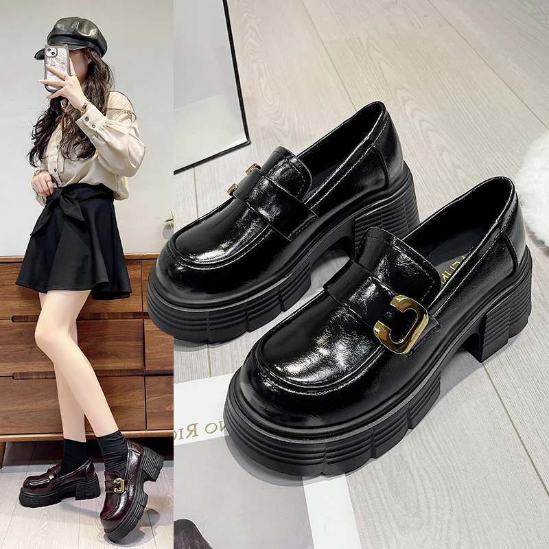 2025新款英伦风百搭小皮鞋软底软面圆头小单鞋厚底乐福鞋女工作鞋