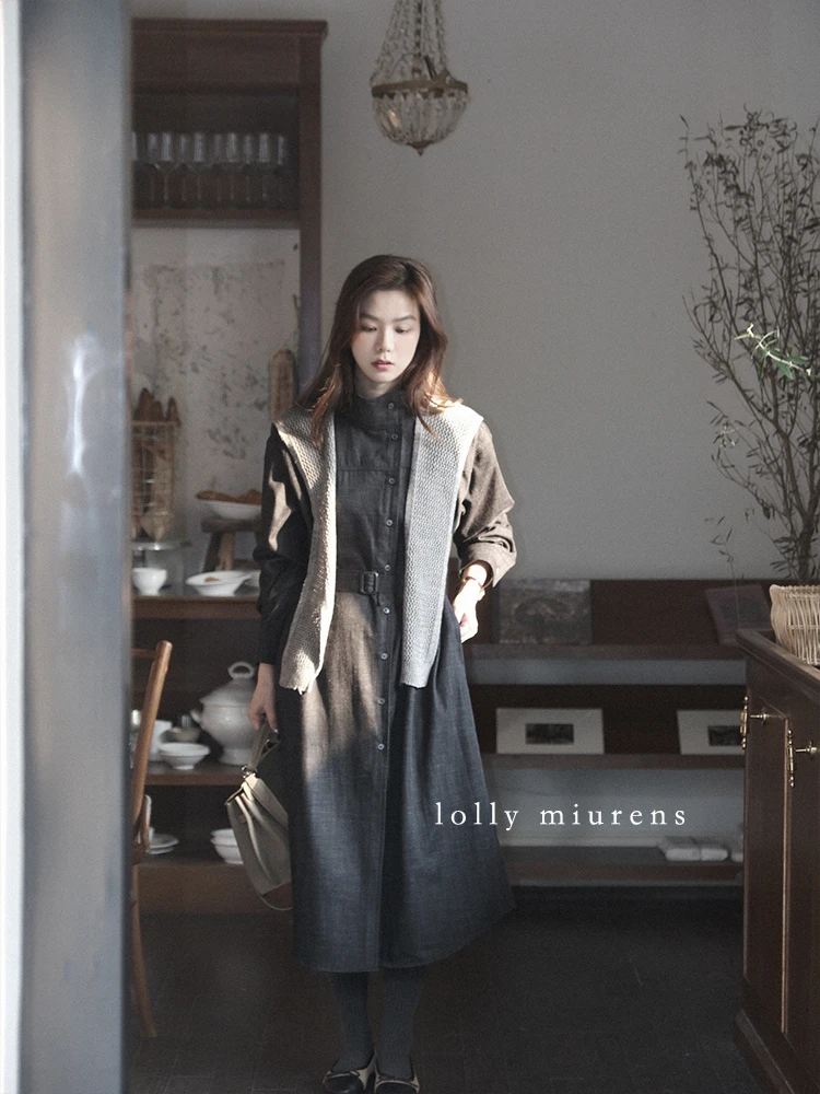 缪恩诗早秋新品Autumn x「念念～」百搭披肩长袖连衣裙