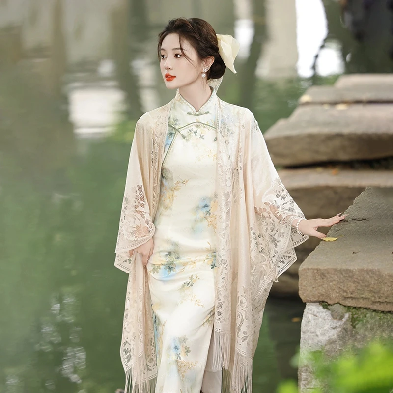 民族风旗袍外套2025年夏季百搭披肩新中式长款流苏开衫国风女日常