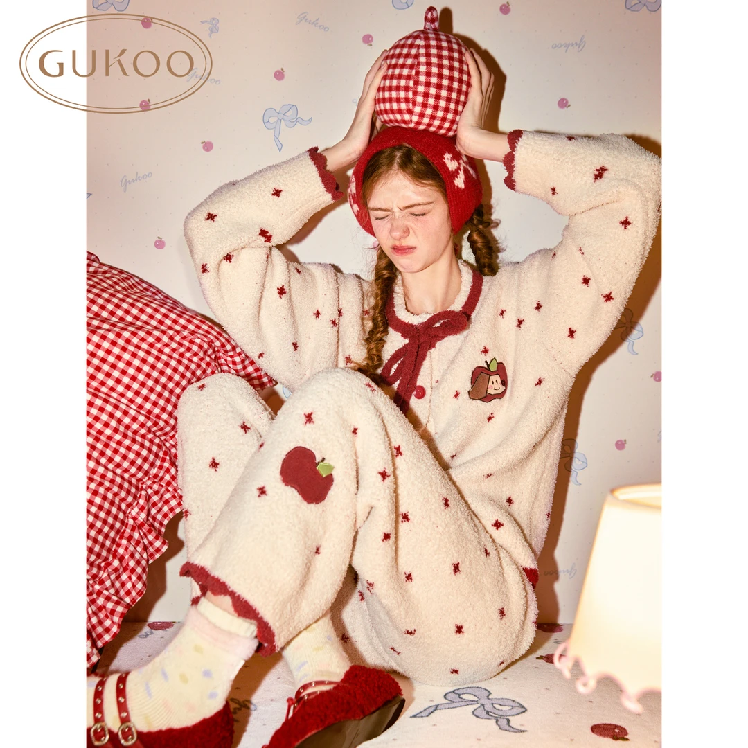 Gukoo/果壳轰轰小狗25年新款小苹果秋冬睡衣可爱雪尼尔家居服加厚