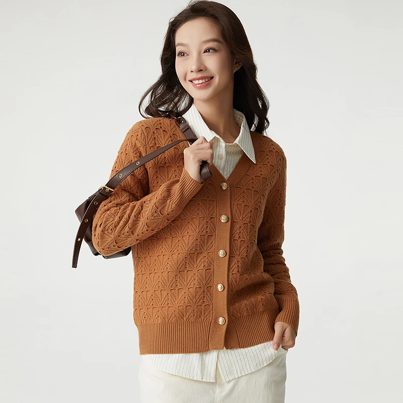 布景女2025年春季新品针织开衫V领开衫毛衣BW51EH6601