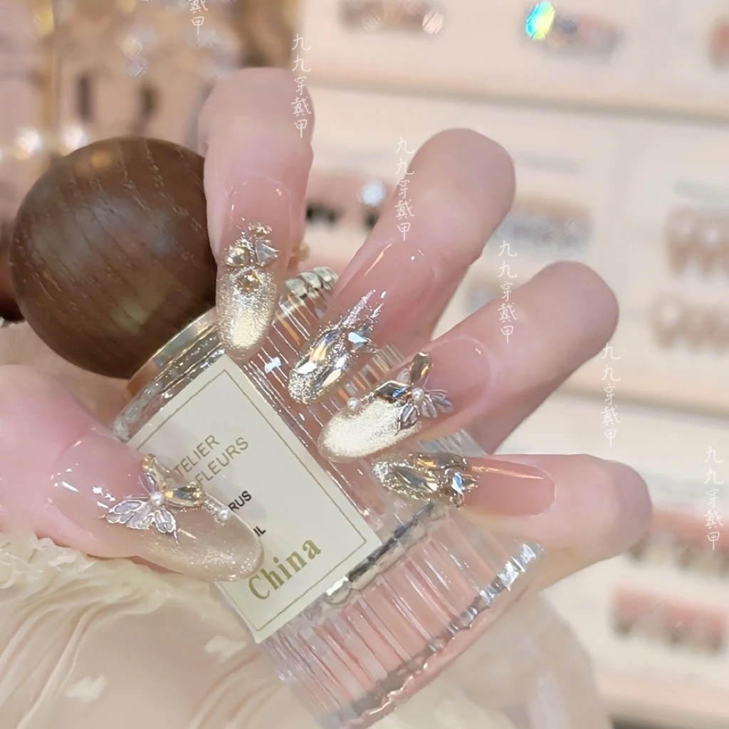 【福蝶·落日】春季猫眼法式高级穿戴甲纯欲学生时尚轻奢设计