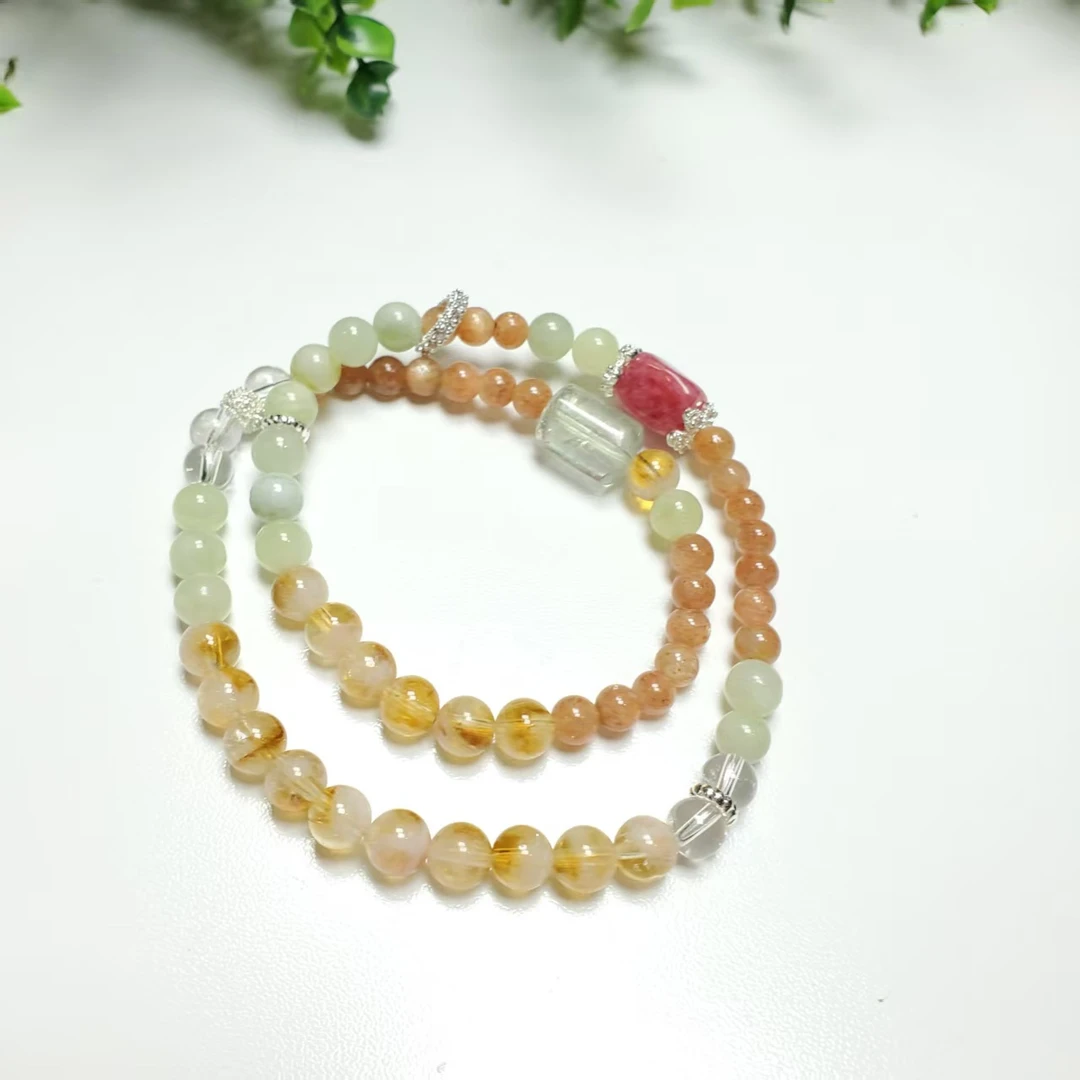 P136【赵小姐】黄水晶＋葡萄石＋太阳石＋白水晶＋蔷薇石手链