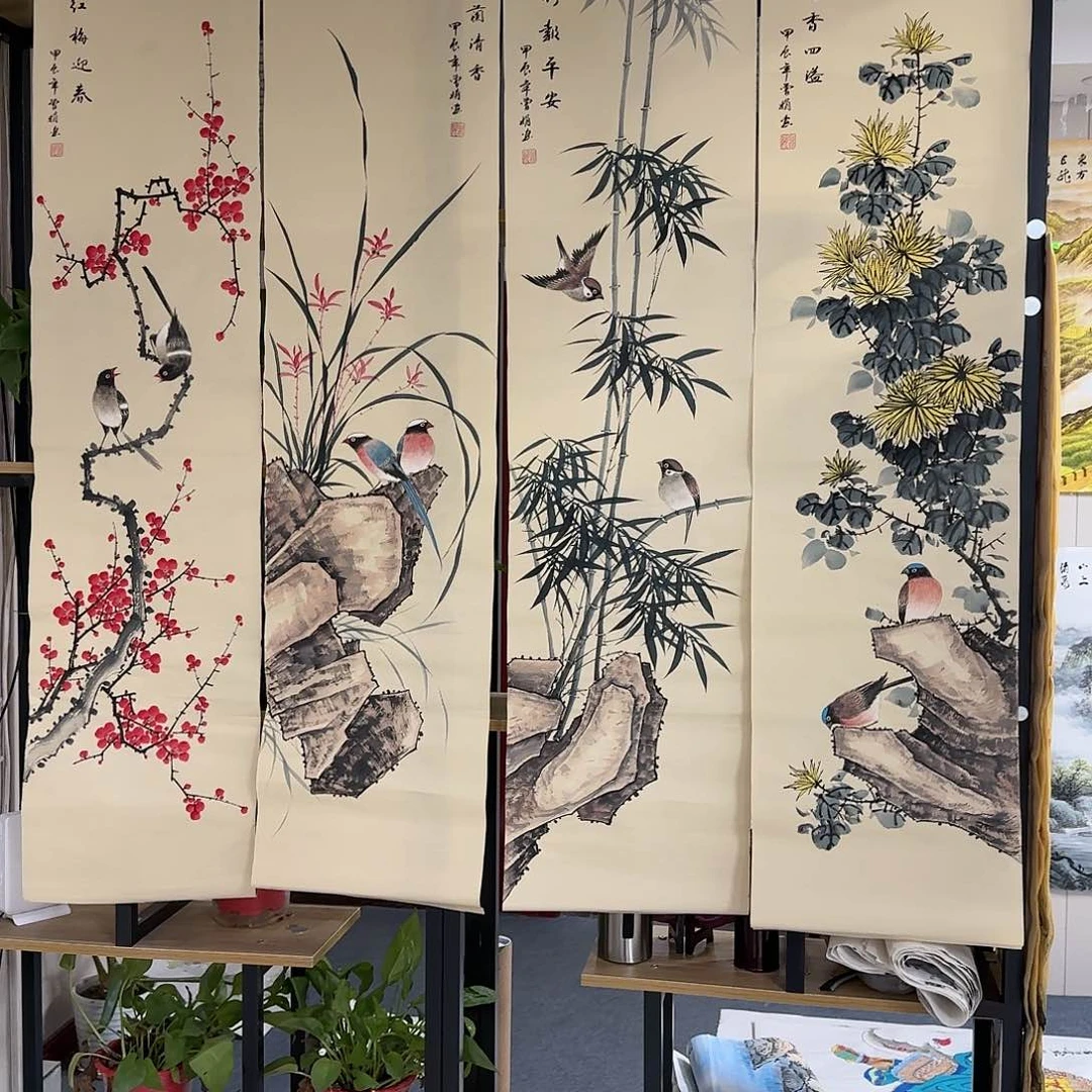 国画%**+尺寸35X140手绘作品