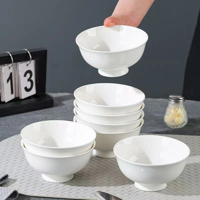 10只装中式高脚菜碗防烫小碗陶瓷餐具日式沙拉碗瓷釉碗粥碗12cm