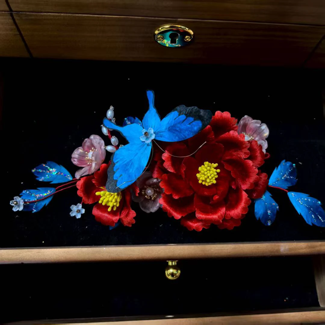 0麦光光古风发饰绒花发簪 手工制作默认微瑕