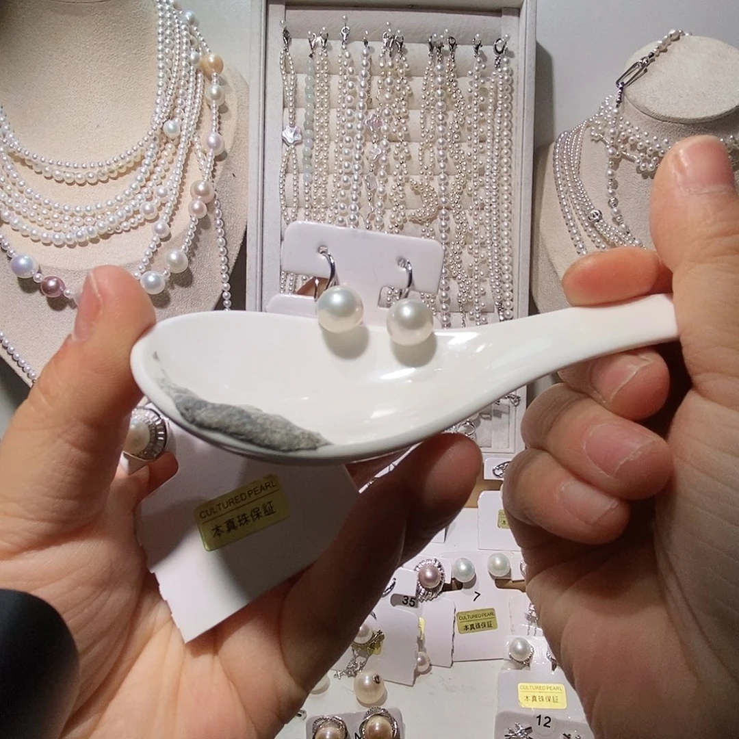 银S925镶嵌耳饰淡水珍珠极光炫彩高跟鞋耳勾10+