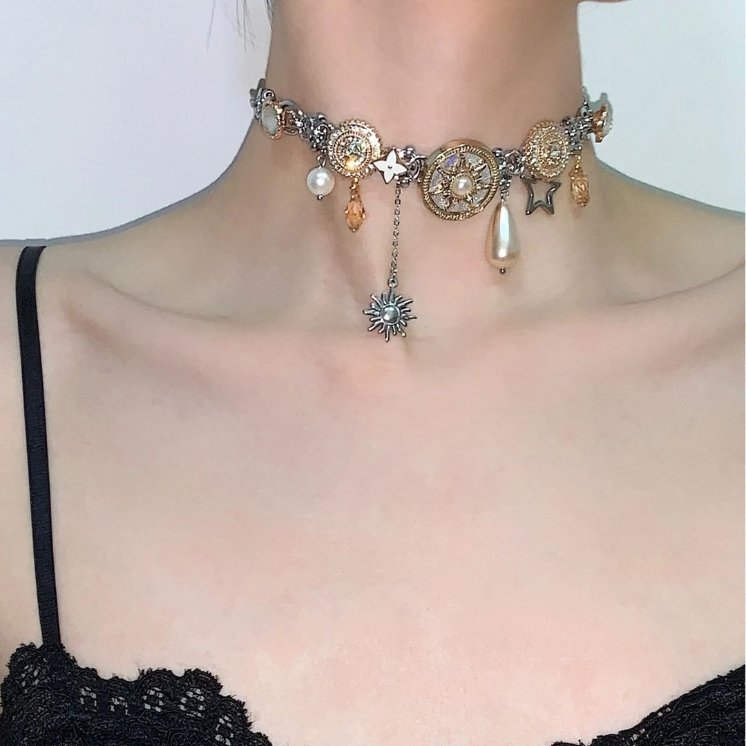 合金项链 雅典娜2.0钛钢项链辣妹金色纽扣