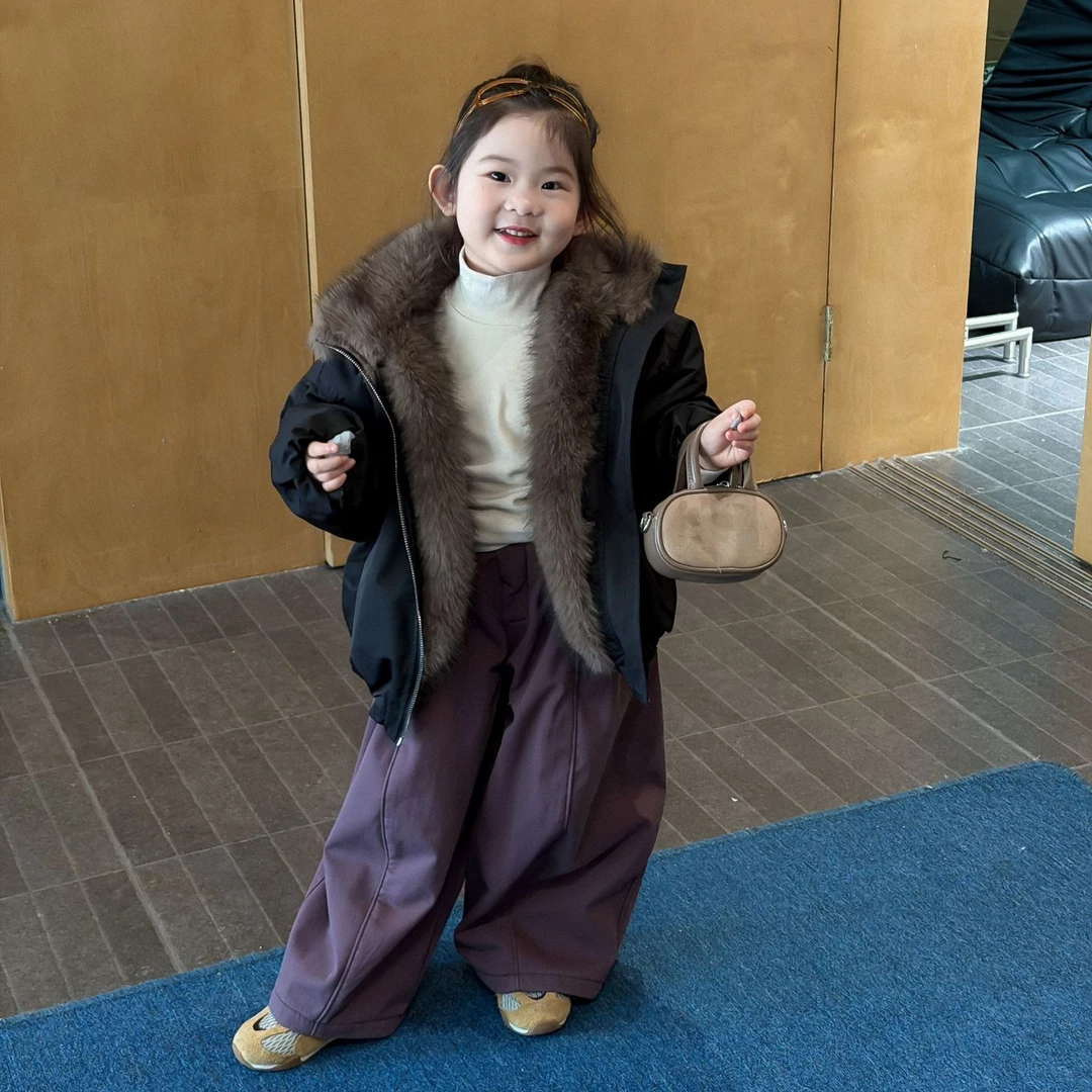 2025冬季新款童装韩版童装男女童时尚毛领棉衣洋气棉外套儿童加厚