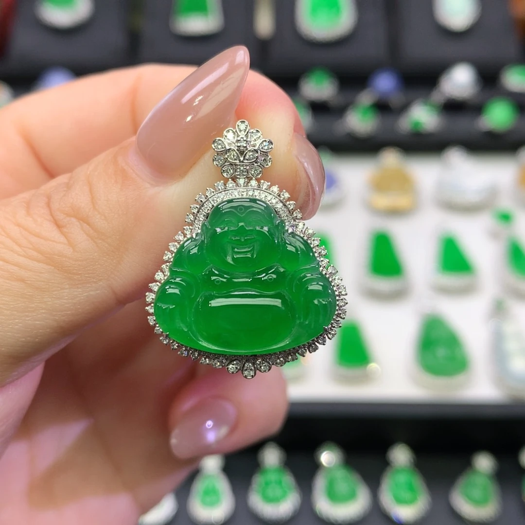 陌***笑翡翠18K金镶嵌吊坠(不含链)