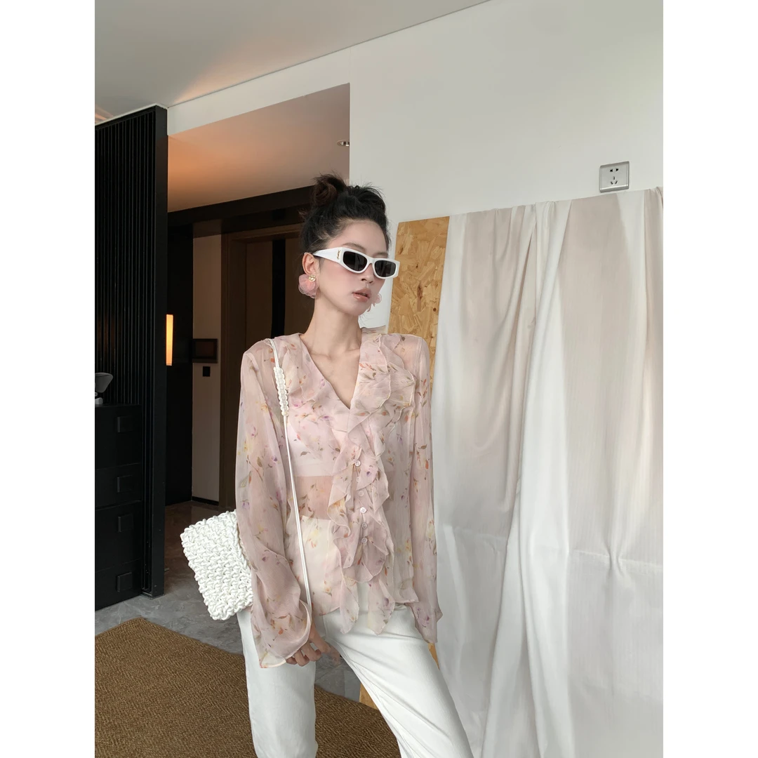 2025 S/S SEP.[夏] ‘流风回雪’荷叶边花花透纱衬衫上衣4448#2