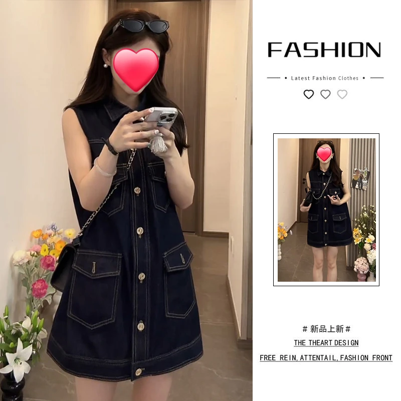 气质名媛风无袖牛仔连衣裙女2025夏季新款复古休闲宽松显瘦短裙子