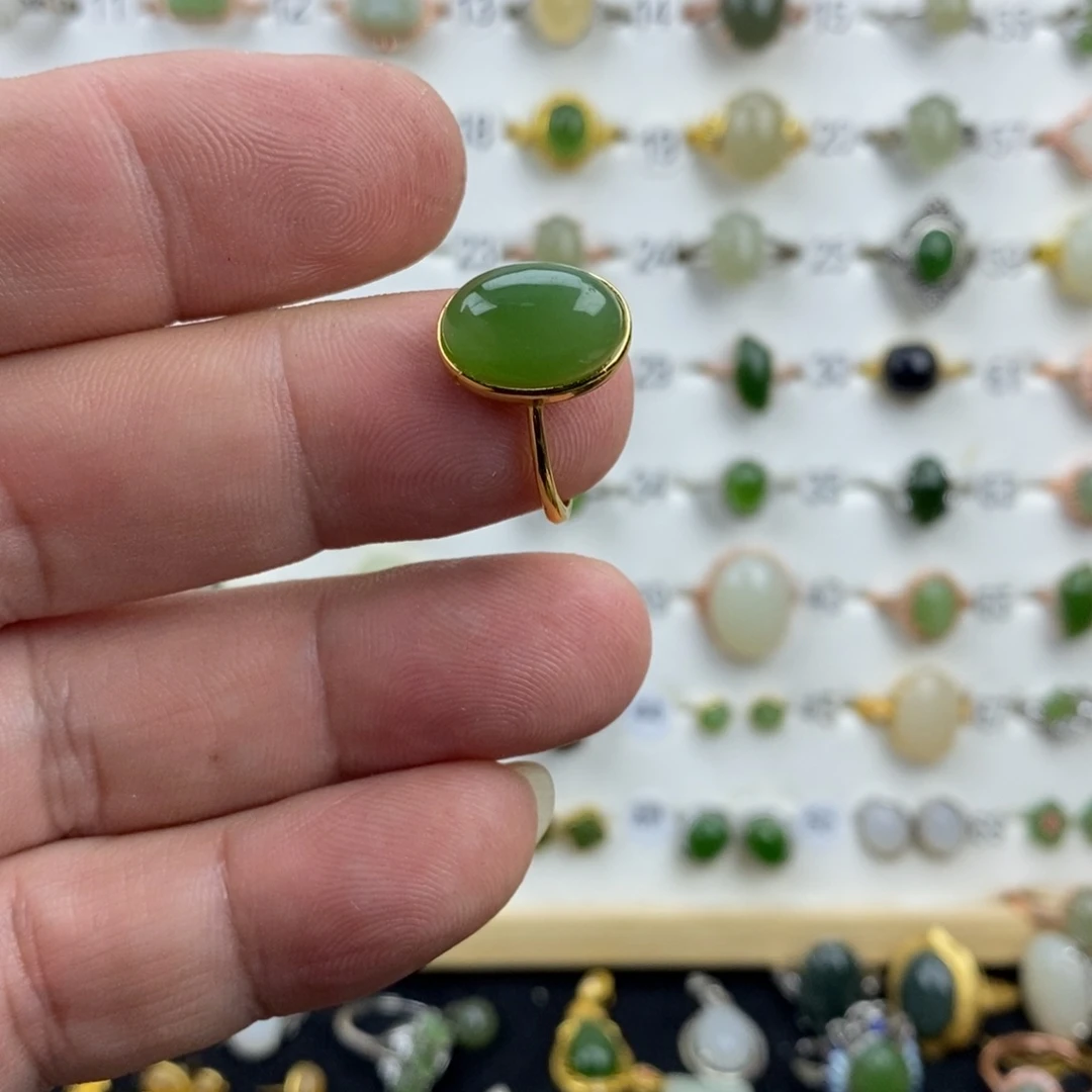 和田玉（碧玉）银S925镀金镶嵌戒指