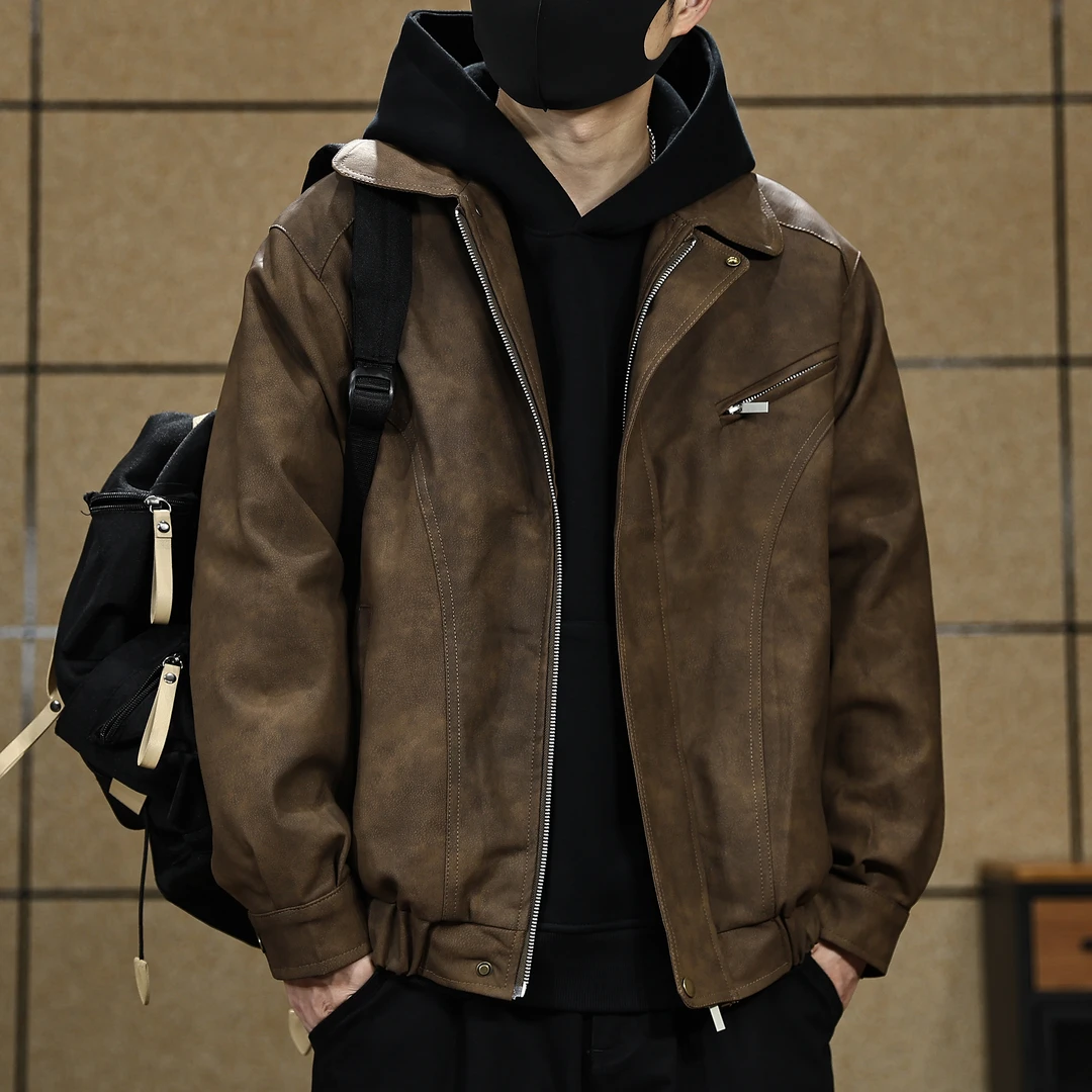 美式冬季复古皮夹克衣男士宽松机车服硬汉秋季休闲棉服夹克外套男