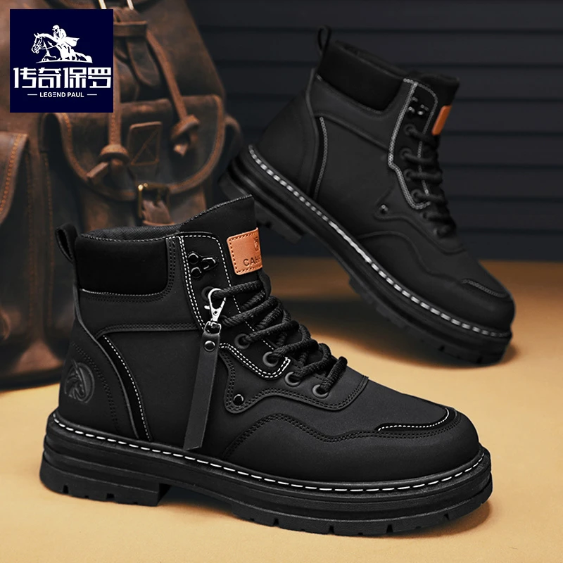 传奇保罗男鞋秋冬新款潮流百搭英伦高帮马丁靴男款时尚男式潮鞋子