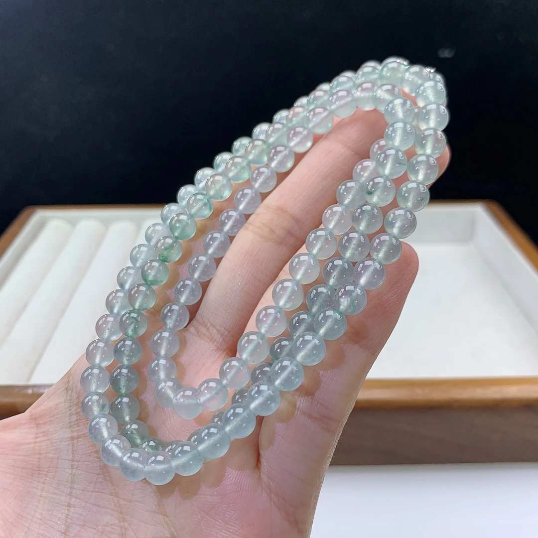 3.7-38-缅甸天然翡翠A货 女款飘花项链尺寸:6mm 108颗粒