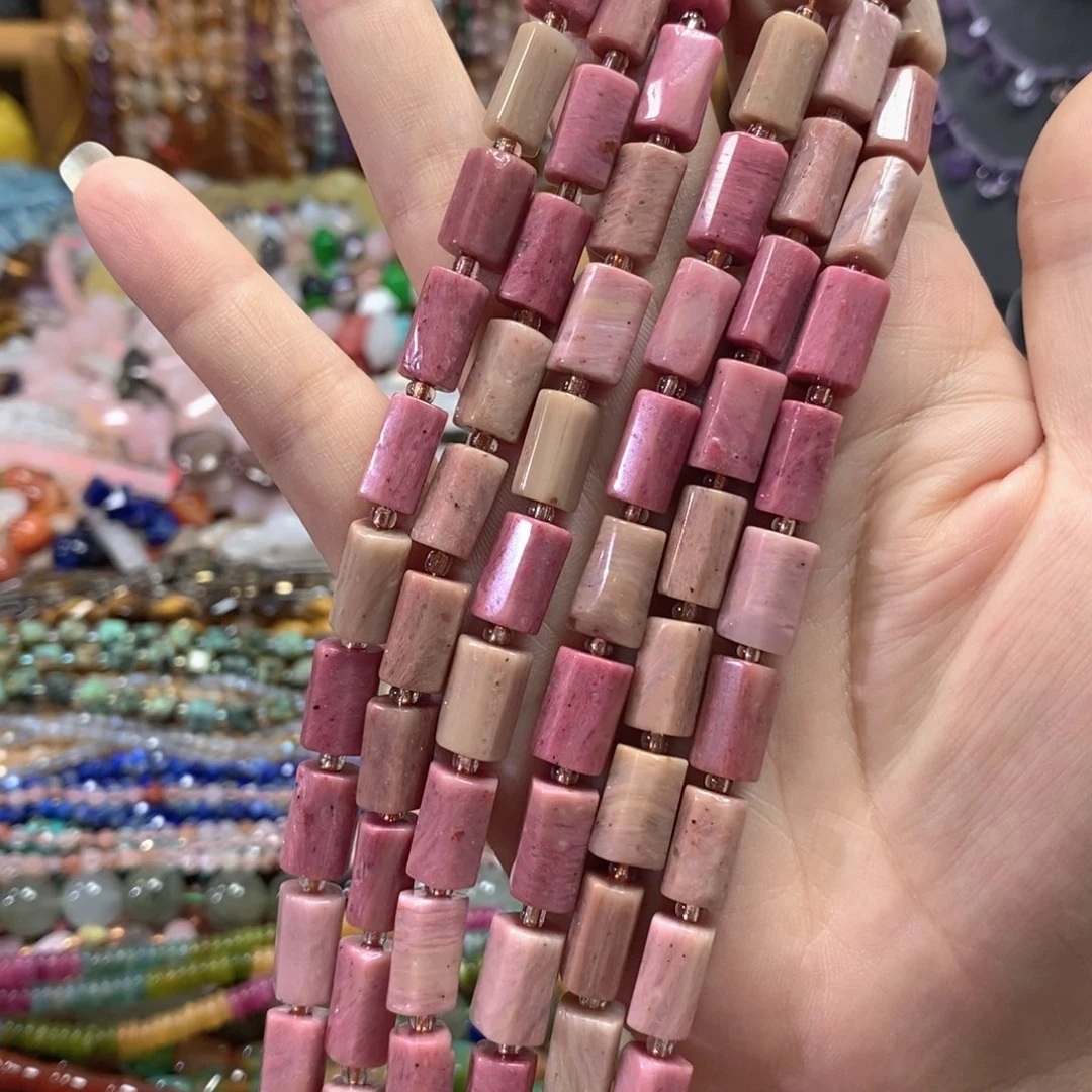 玛瑙/玉髓足银镀金镶嵌珠宝半成品红纹柱子一条卡8*12mm