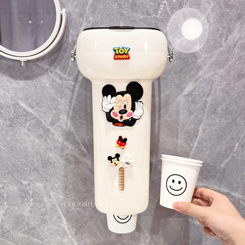 一次性杯取杯器可爱卡通米奇自动饮水机纸杯架免打孔壁挂式杯子架