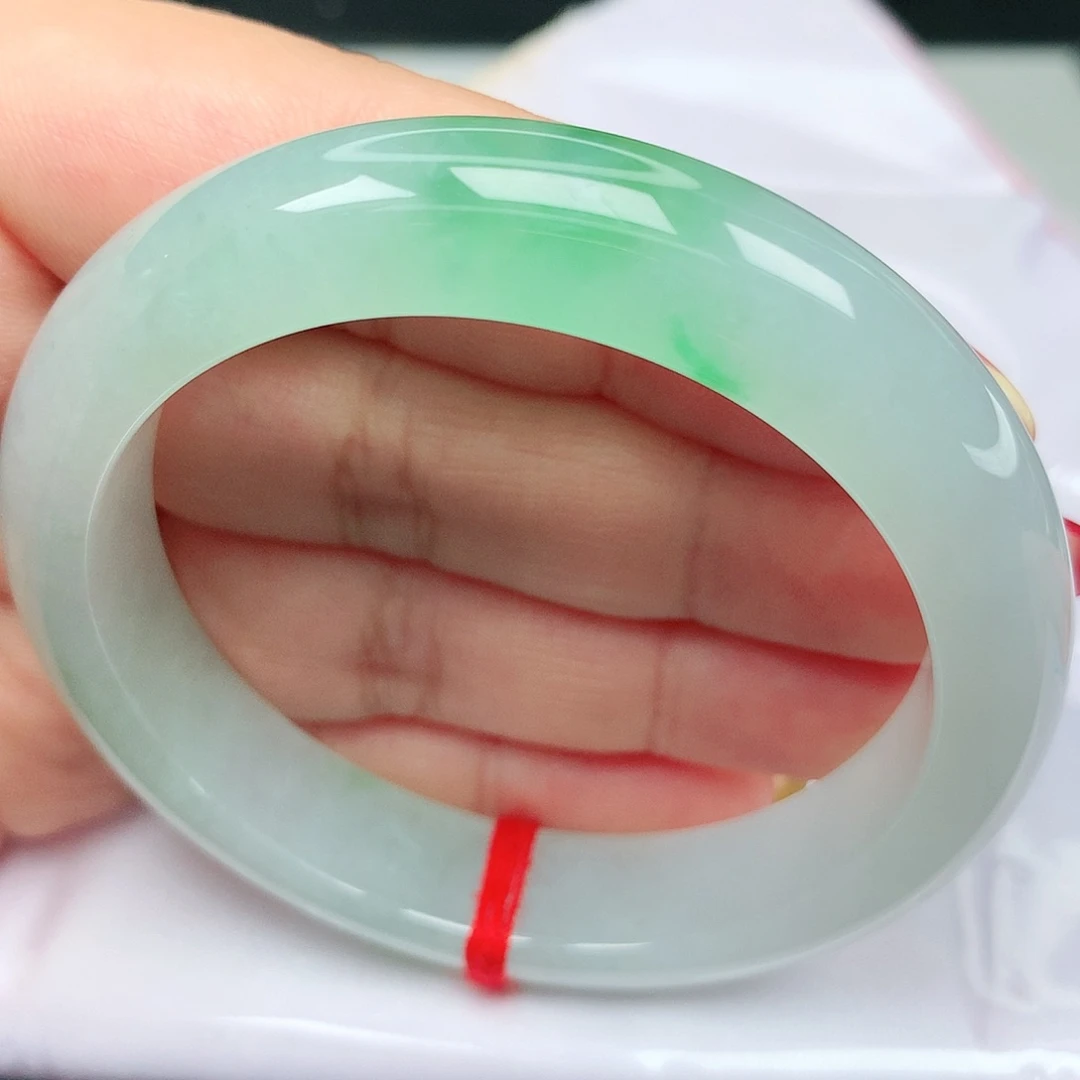 未镶嵌手镯翡翠34冰胶阳绿超美