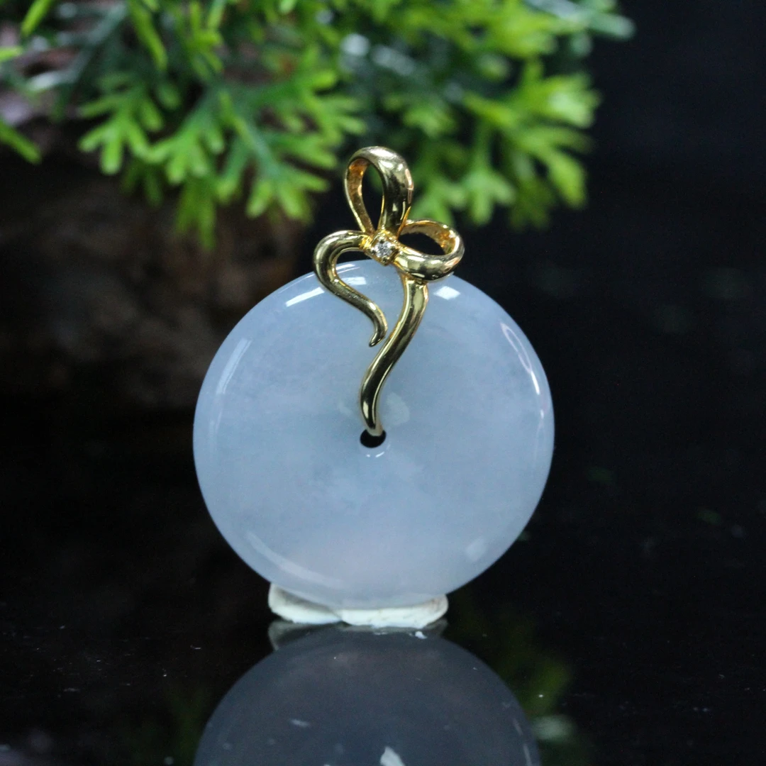 天然缅甸翡翠A货18K金镶温润承光平安扣吊坠/01035139/拍卖