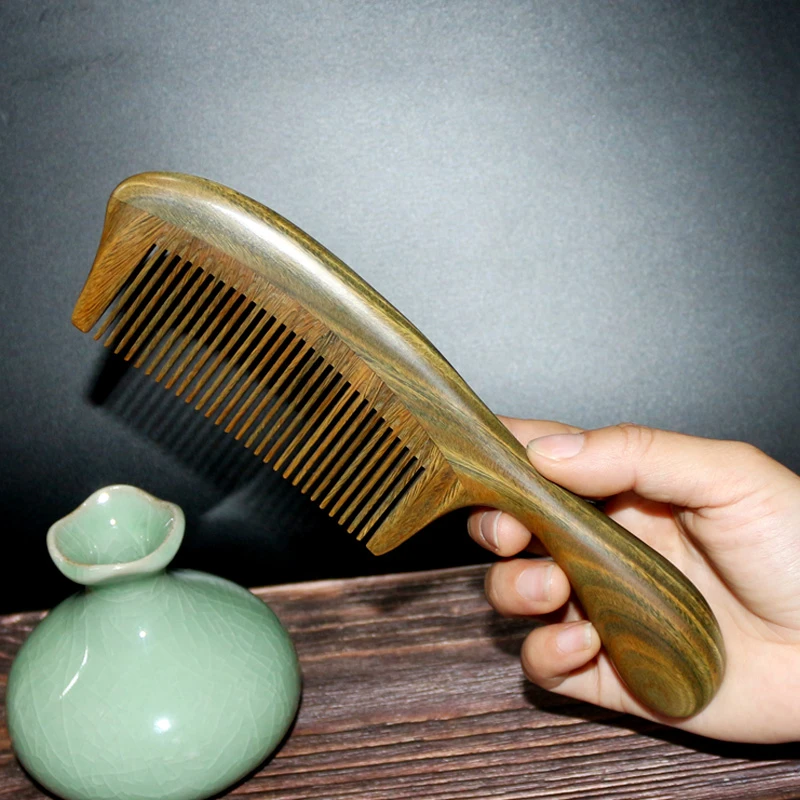 绿檀木梳子檀香脱发正品天然木梳经络按摩头皮护发女士专用长发防
