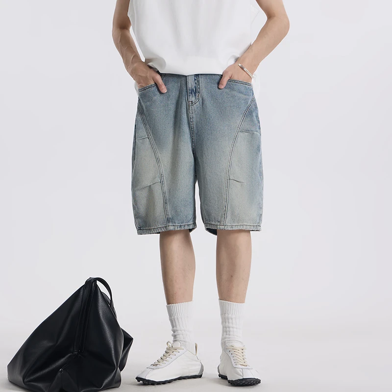 GCCDUPE77夏季百搭休闲简约韩版高级感男装时尚弯刀牛仔短裤97029