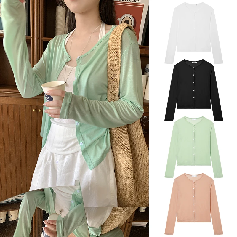 Manman Y3846自制夏季韩版薄款舒适单排扣开衫女长袖休闲上衣