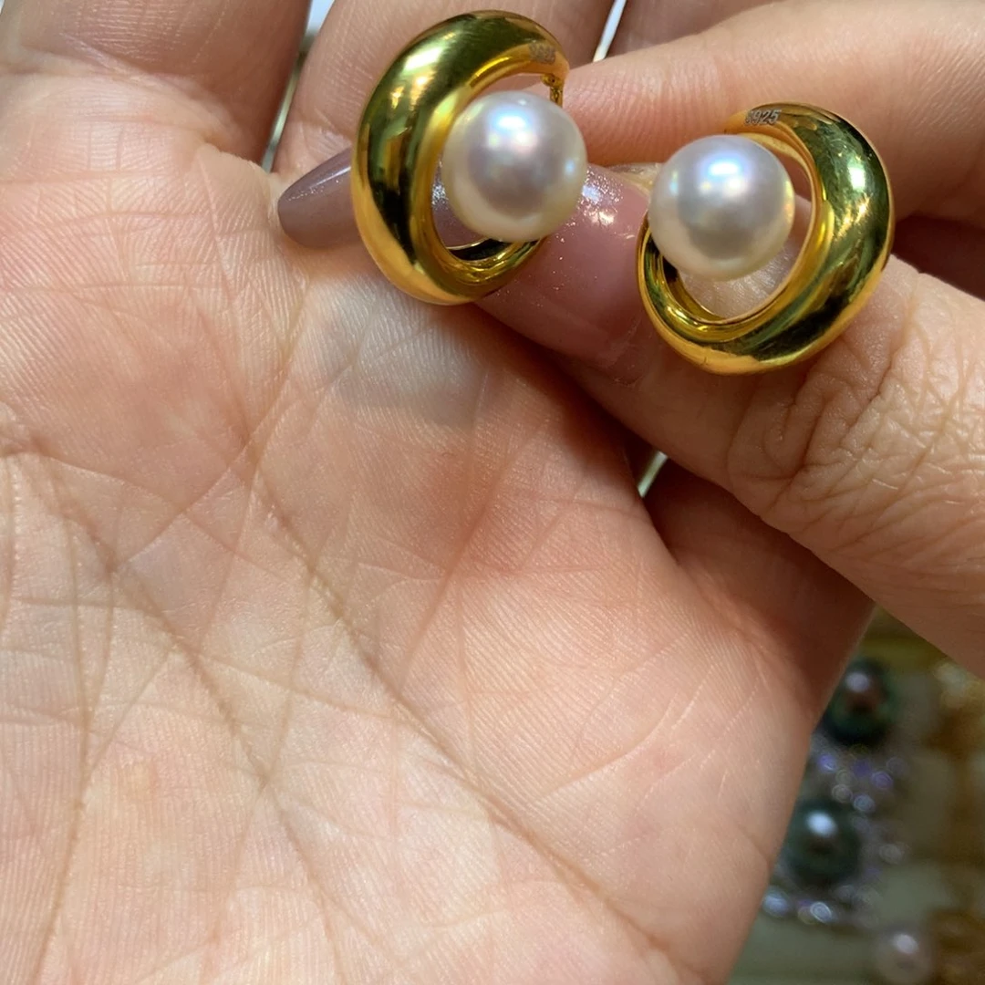 海水珍珠耳饰银S925镶嵌