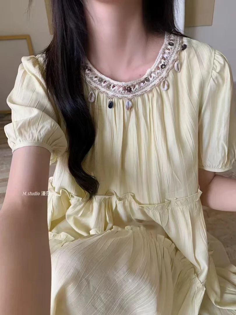 法式连衣裙甜美泡泡夏季2025女装仙女裙新款气质宽松显瘦盛夏服