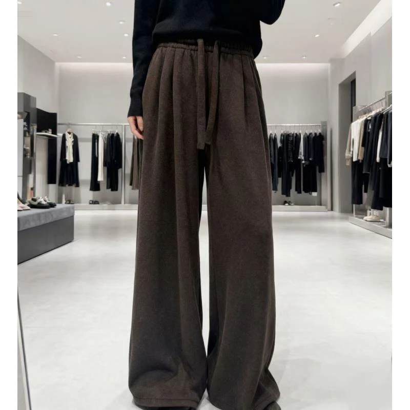 HK 腰62-92长99宽松垂感打褶松紧腰纯色加绒百搭休闲裤 4405