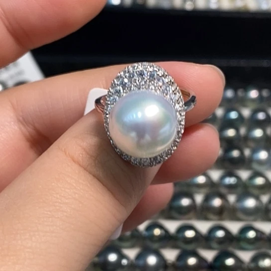 银S925镶嵌戒指海水珍珠12.07