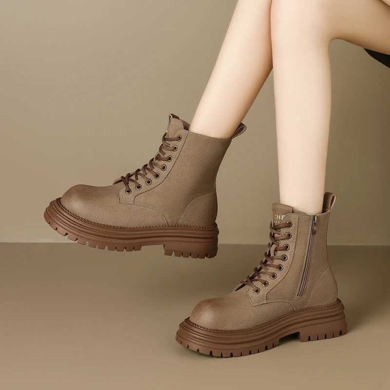 【小乐专享】ZHR则则大黄靴加绒厚底中筒靴马丁靴英伦复古工装靴