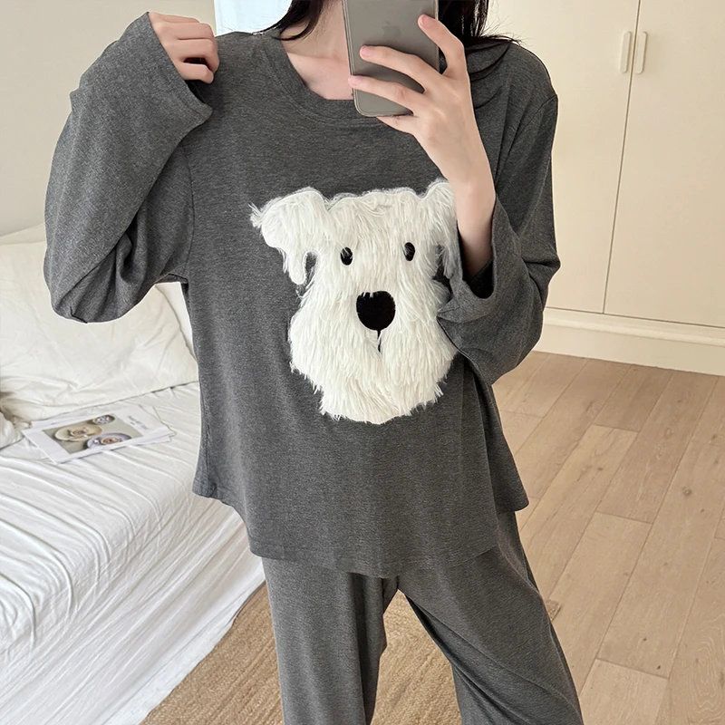 莫代尔棉睡衣女款春秋季长袖甜美卡通少女圆领套装2025新款家居服