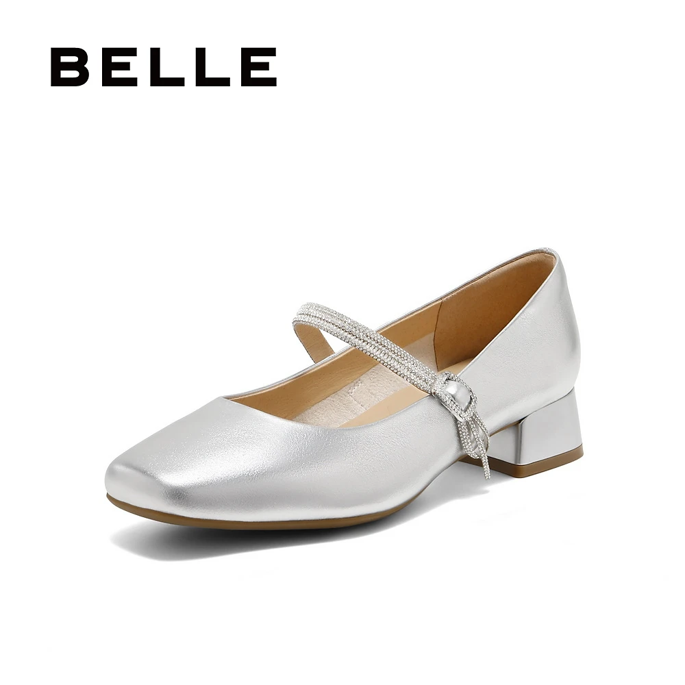 百丽水钻带玛丽珍鞋女25春夏季商场同款真皮时尚浅口单鞋D7R1DAQ5