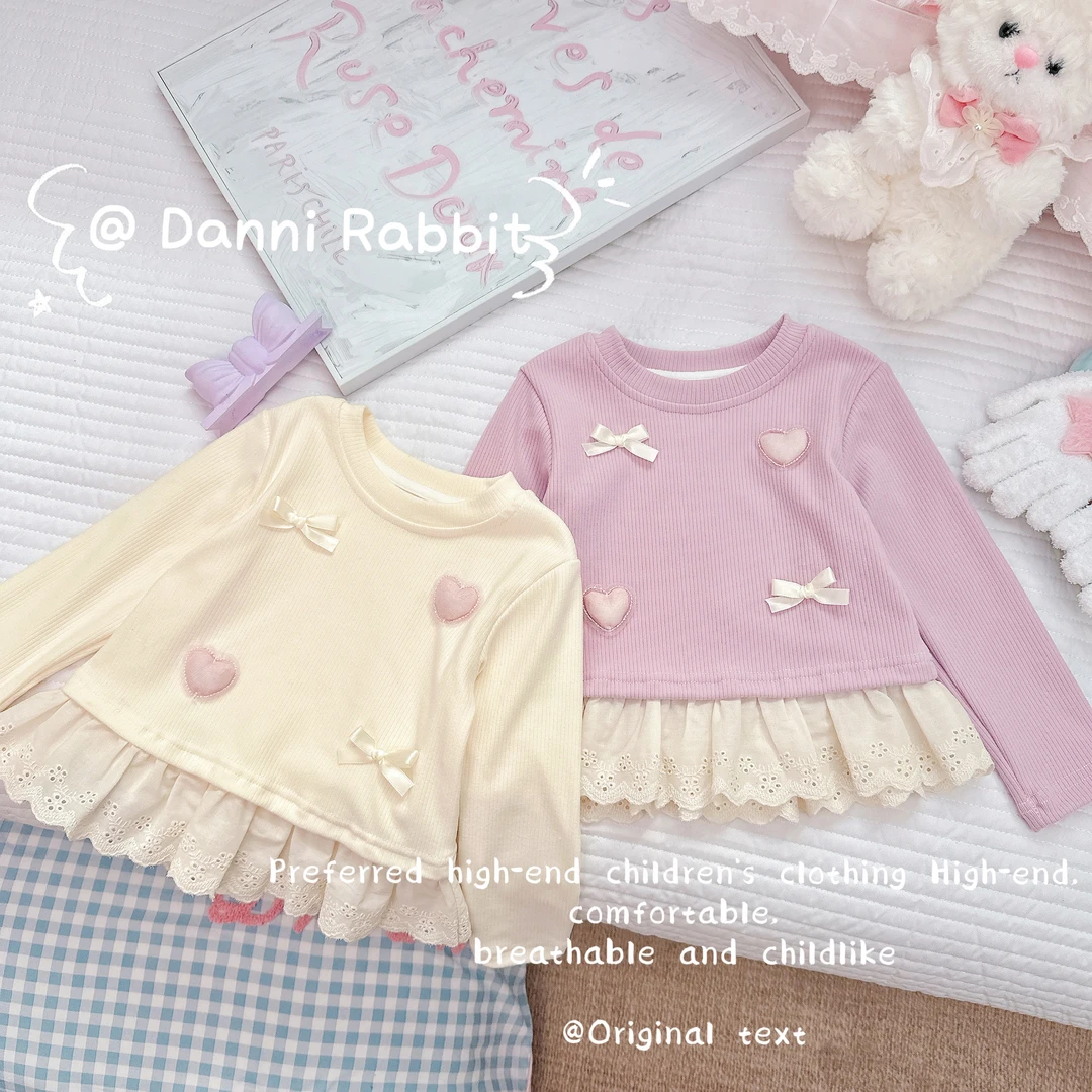 「Dannirabbit」【爱心蝴蝶结】秋款&休闲甜美风女童打底衫【G-5047】