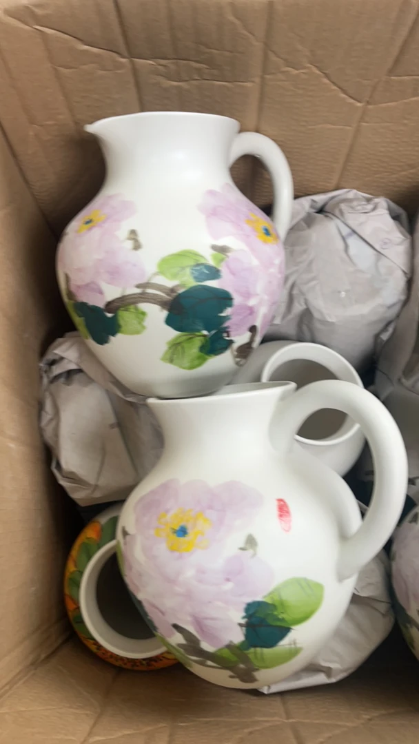 景德镇陶瓷手工手绘花瓶带把手带把手不指定花色