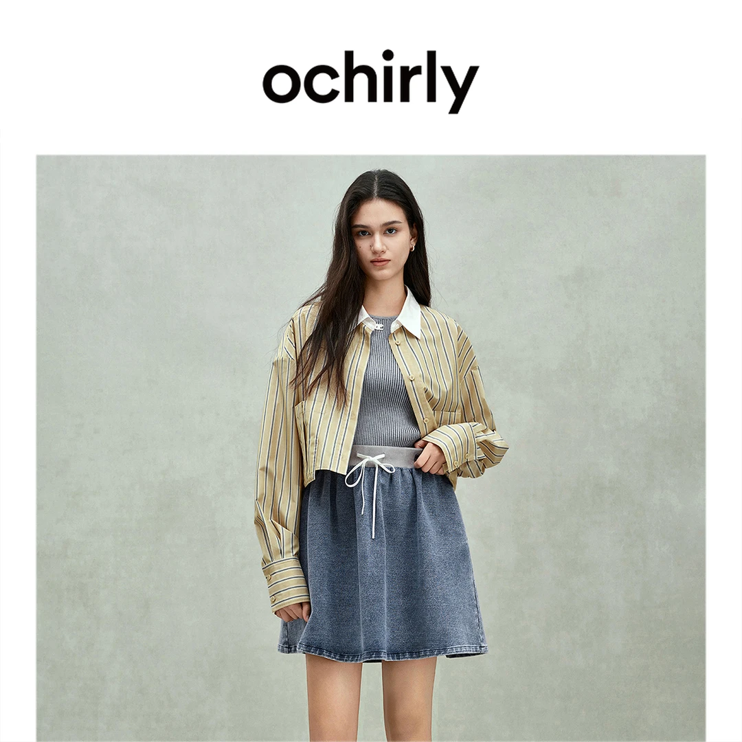 ochirly欧时力条纹衬衫女短上衣休闲通勤宽松气质春秋季2025新品