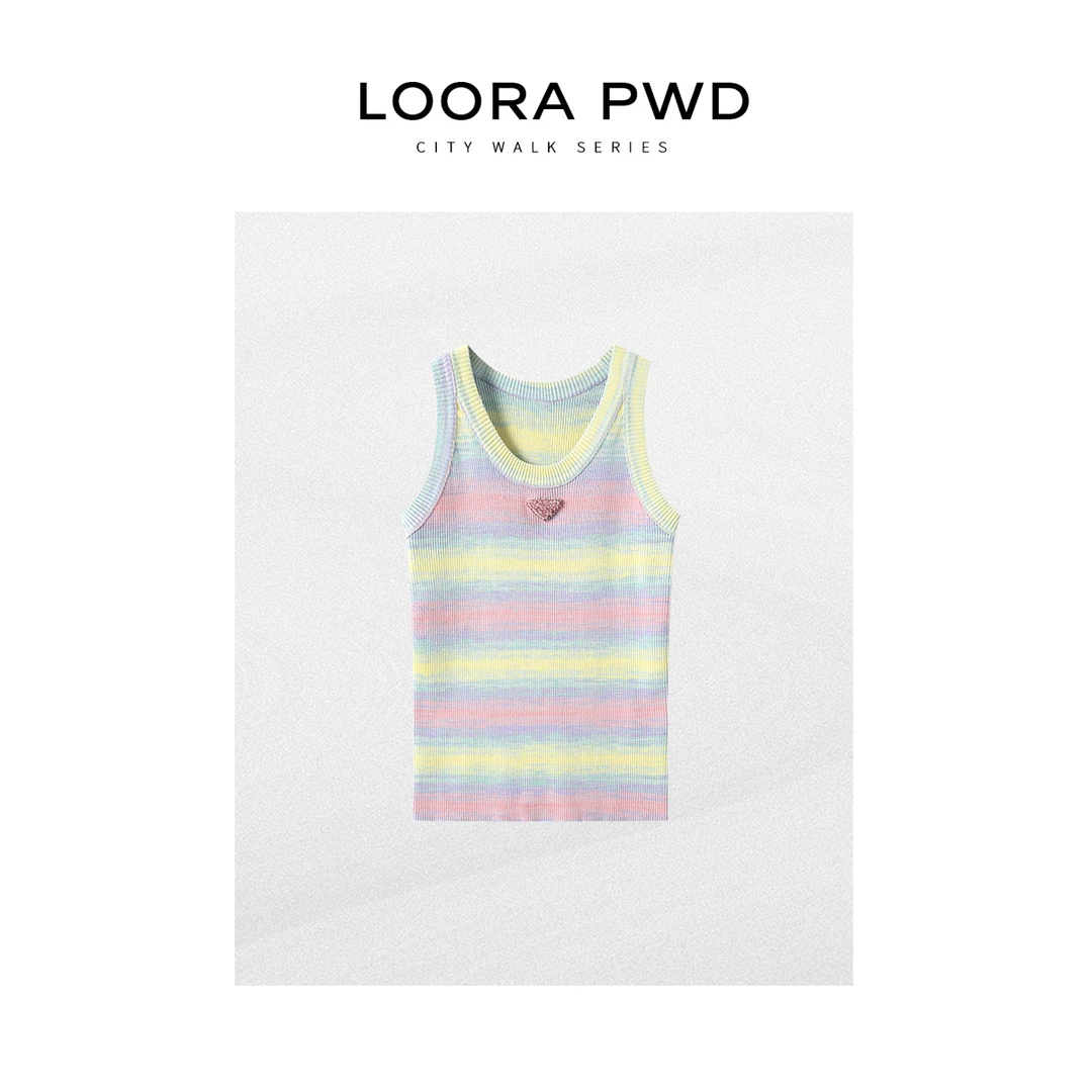 LOORAPWD/罗拉密码 全新风格圆领彩虹色爱心钉珠背心25CJBI0033N