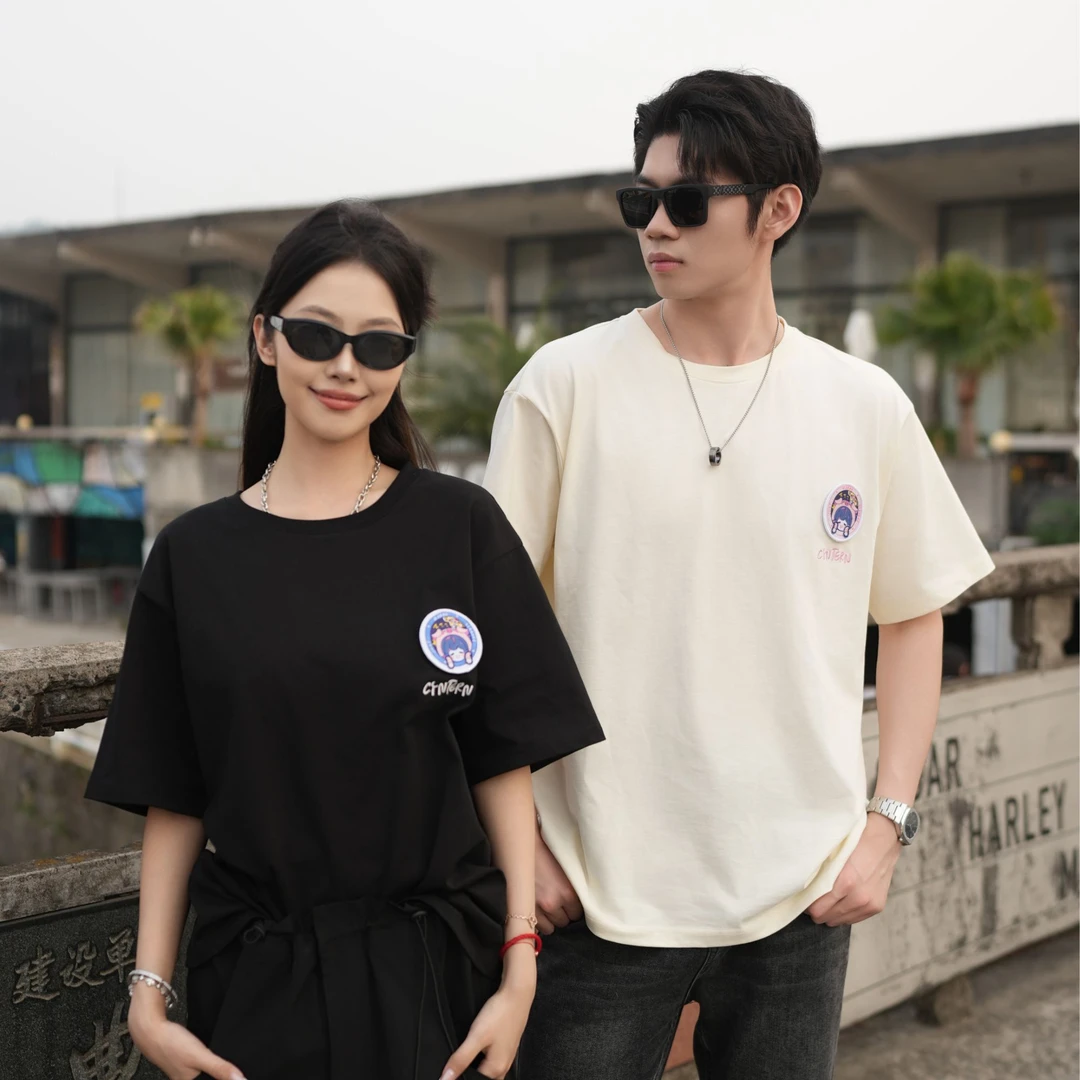 cyntern & 一条小团团 男女同款25春夏新款潮牌圆领魔术贴短袖T恤