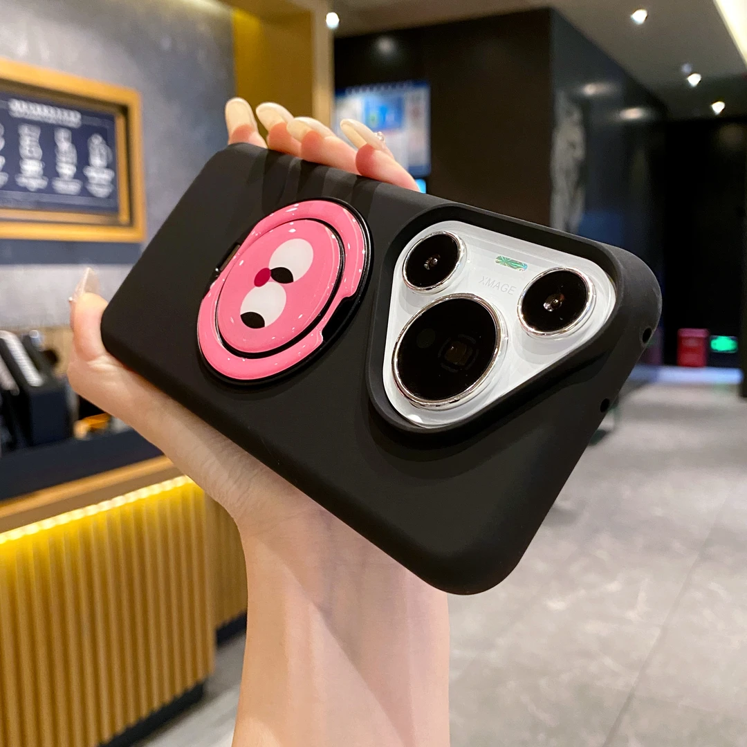 大眼萌萌360度旋转支架适用华为P70手机壳p70pro软糯液态硅胶厚款