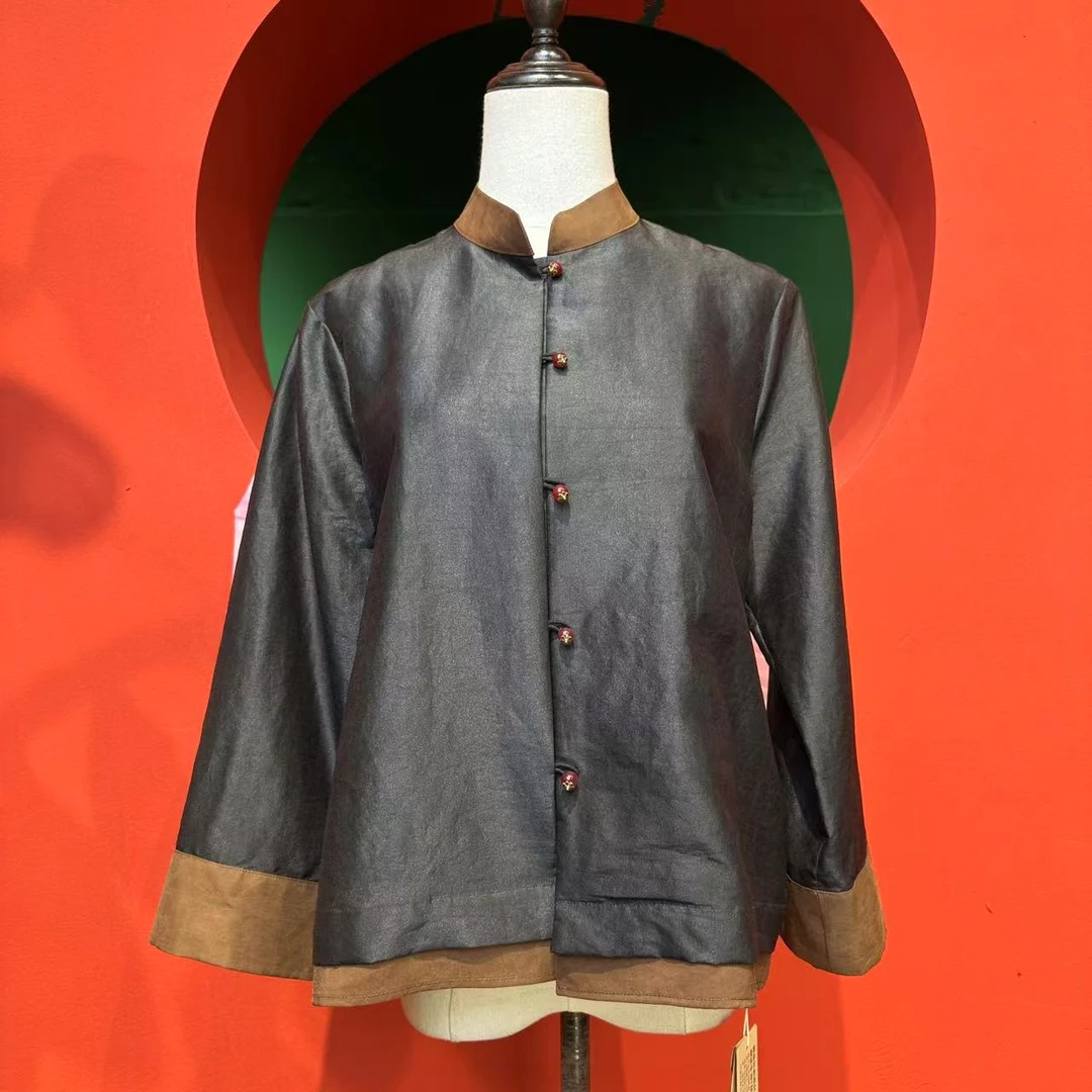 【鉴池-文文】新中式上衣  电力纺平板  原色香云纱 长60起