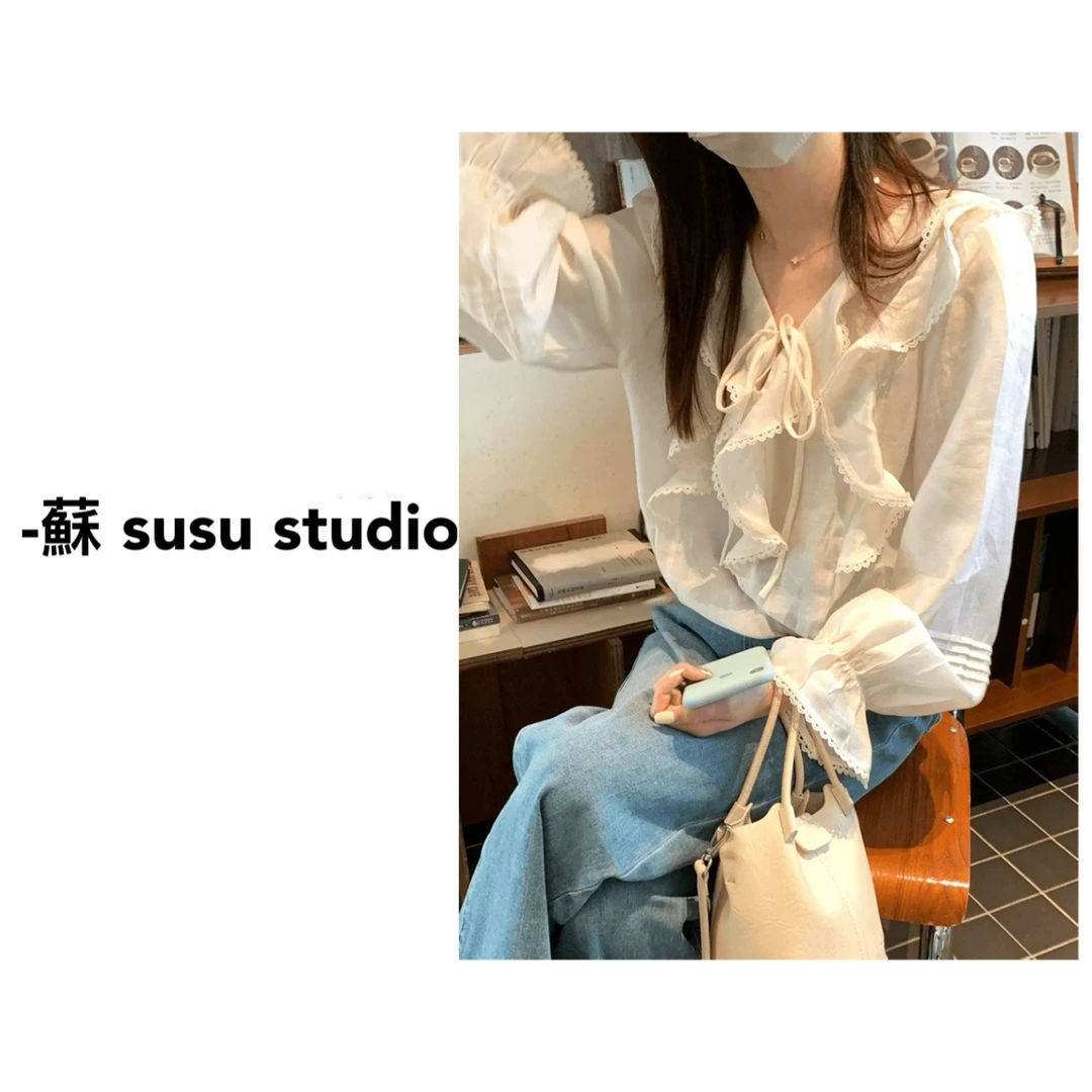 高级感轻奢减龄洋气衬衫2025新款女荷叶领小衫独特上衣128X