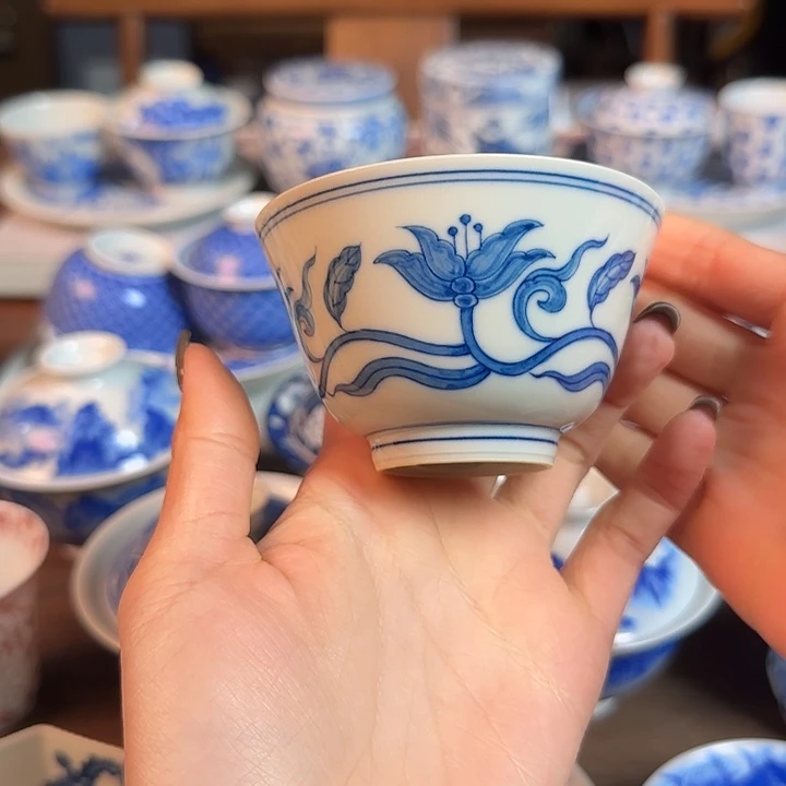 名窑口 花卉杯宫碗杯放漏