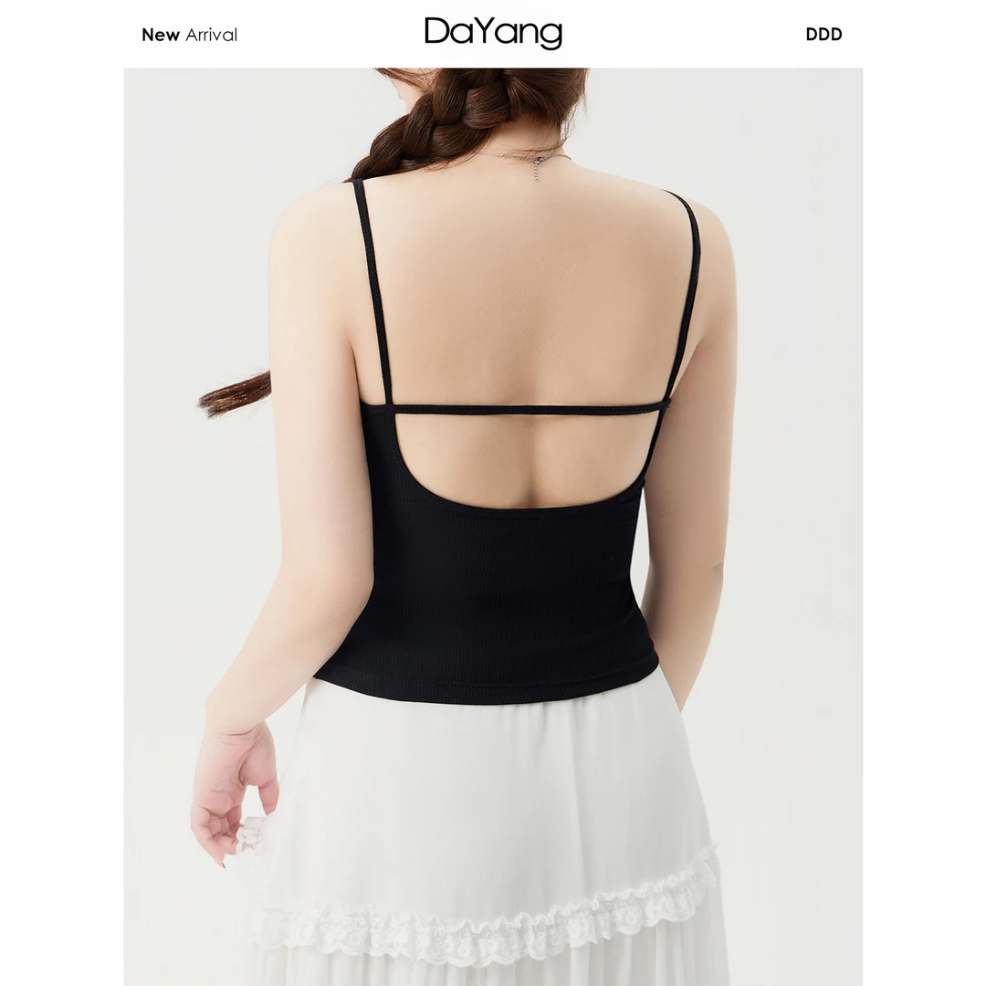 120斤的大杨 蕾丝假两件美背吊带背心女内搭2025新款小个子带胸垫