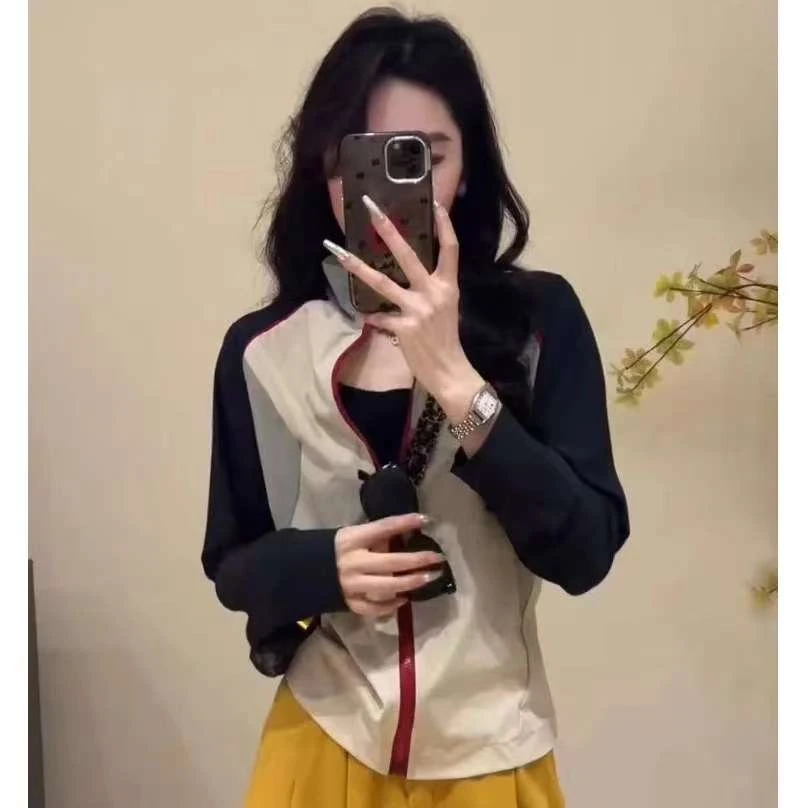 夏季新款轻薄透气高弹力防晒服撞色拼接长袖外套女2025修身显瘦