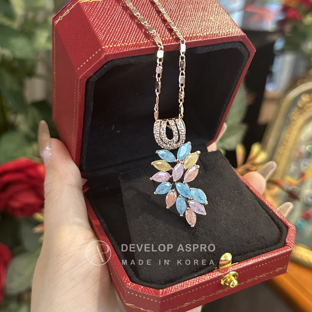 铜合金仿水晶项链 【冰激凌-现货】2025韩国新款彩色吊坠项链SP169