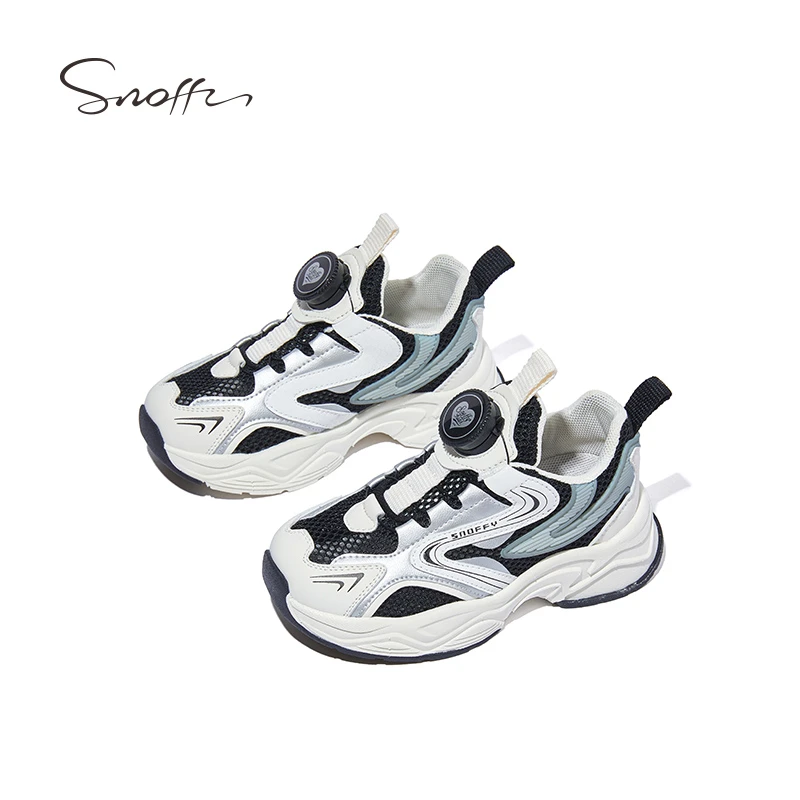 【断码捡漏】斯纳菲女童运动鞋黑色儿童旋钮扣透气网面运动凉鞋